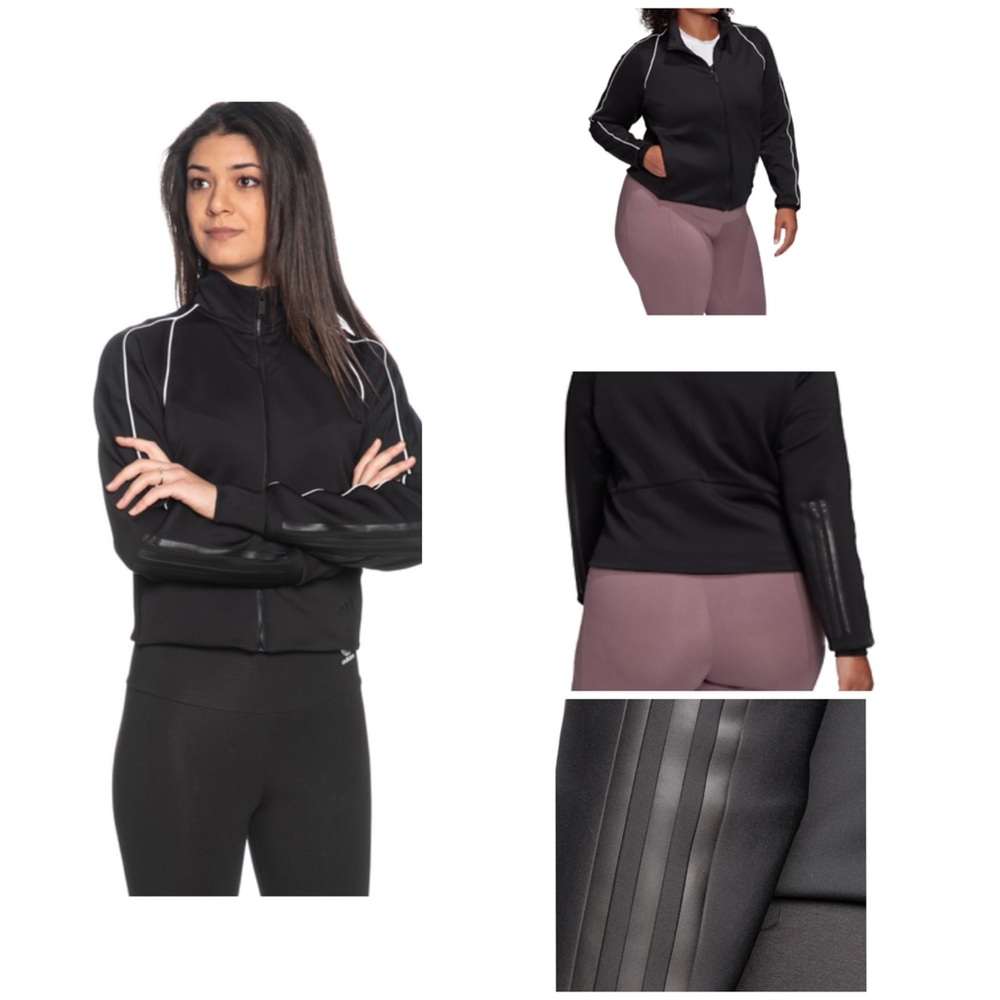 Adidas black 3 stripe waist crop top track jacket